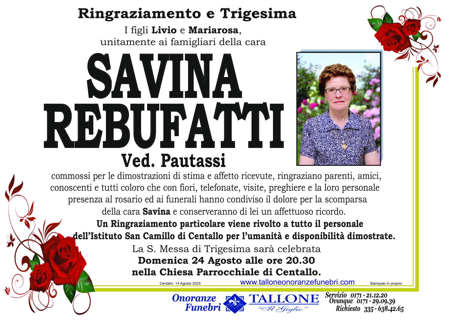 <br />
<b>Warning</b>:  Undefined variable $info in <b>/home/tallone/public_html/ringraziamenti.php</b> on line <b>68</b><br />
Savina Rebufatti